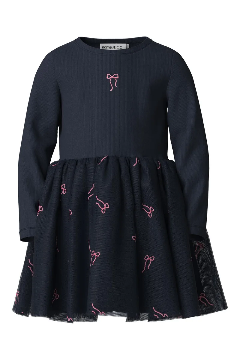 Name It - Nmfveross Ls Tulle Dress - 5166285 Navy Blazer Bow
