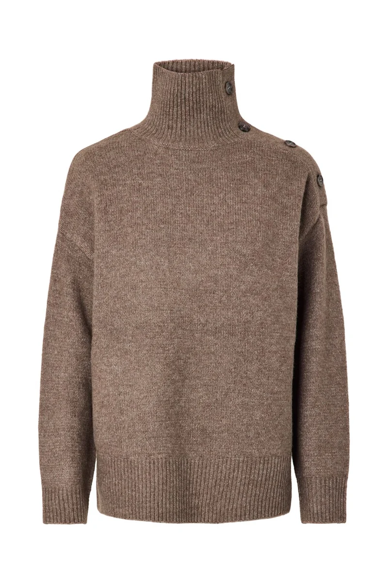 Pieces - Pcaico Ls Button High Neck Knit - 5060675 Coffee Quartz Melange