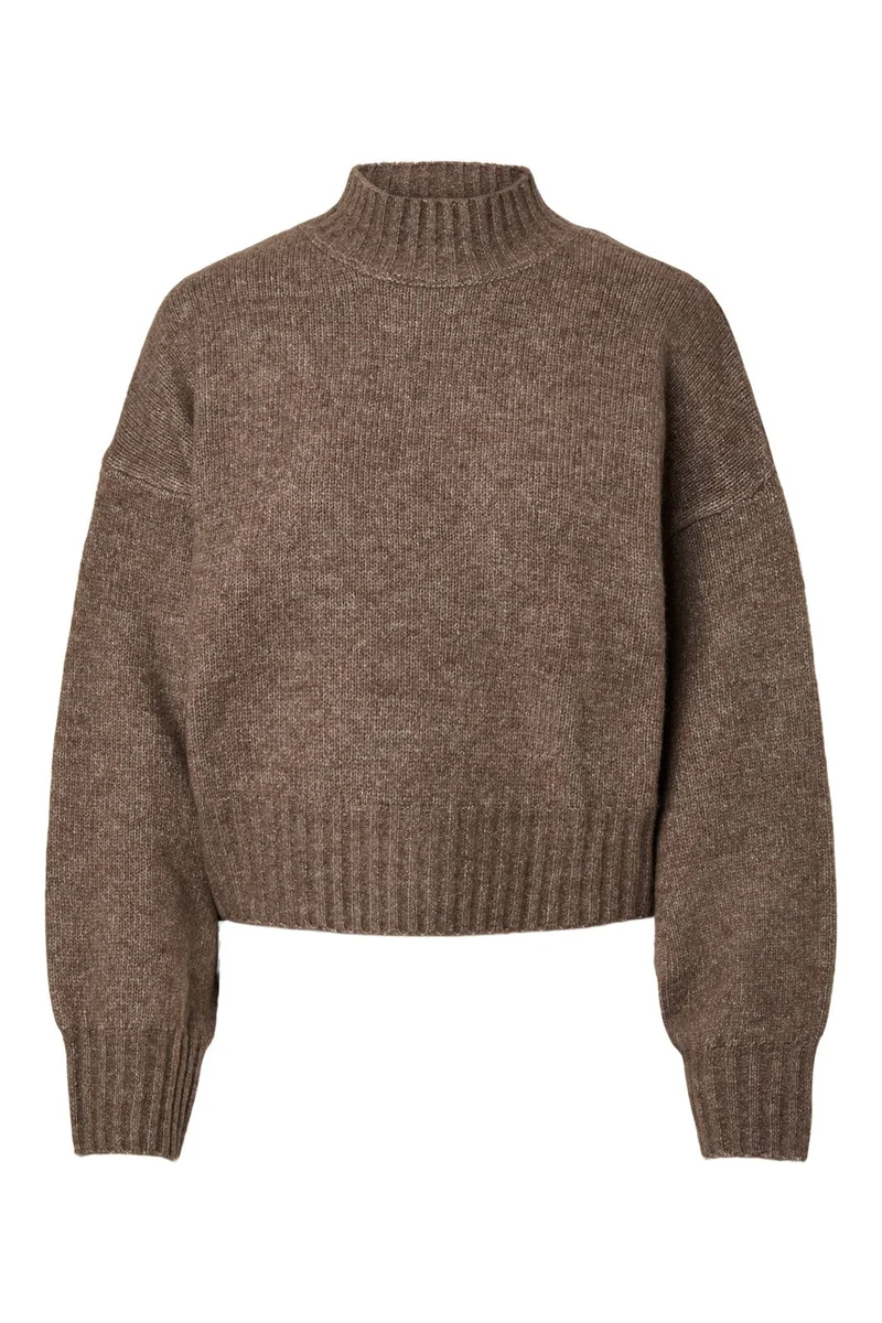 Pieces - Pcaico Ls Short High Neck Knit - 5060672 Coffee Quartz Melange