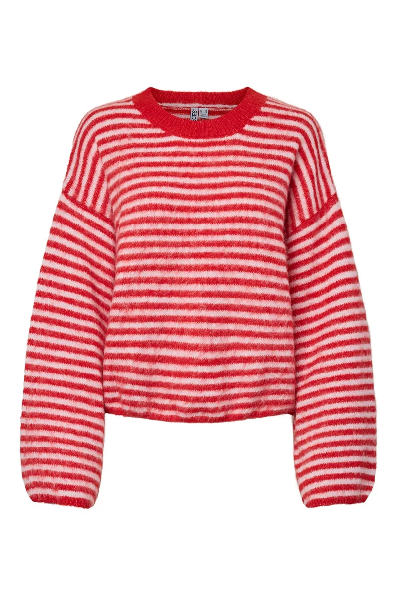 Pieces - Pcada Ls O-Neck Knit - 5155238 Flame Scarlet Light Pink