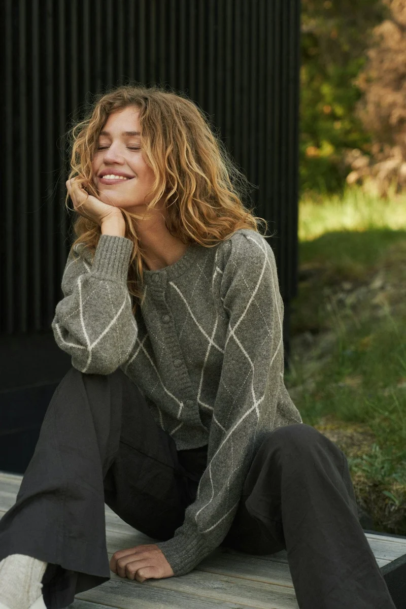 Neo Noir - Koteas Check Knit Cardigan 168893 - 214 - Taupe