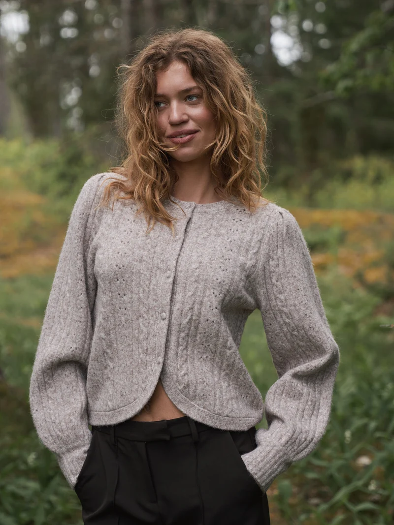 Neo Noir - Koteas Cable Knit Cardigan 168505 - 976 - Beige Melange