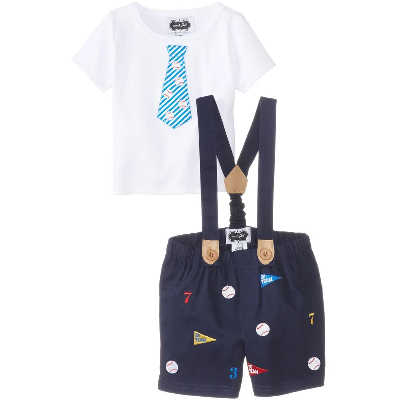 Mud Pie Baby Boys Newborn Baseball Suspender and Short Set