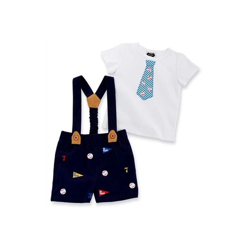 Mud Pie Boys Short and Tee Set Baseball Navy 12-18 months