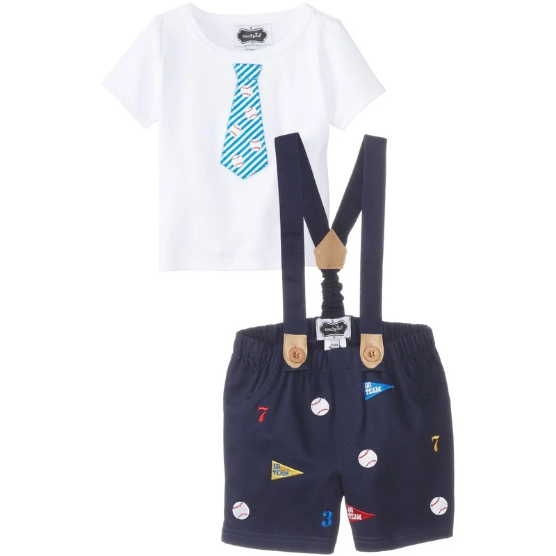 Baby-Boys Newborn Baseball Suspender & Short Set 12-18 months