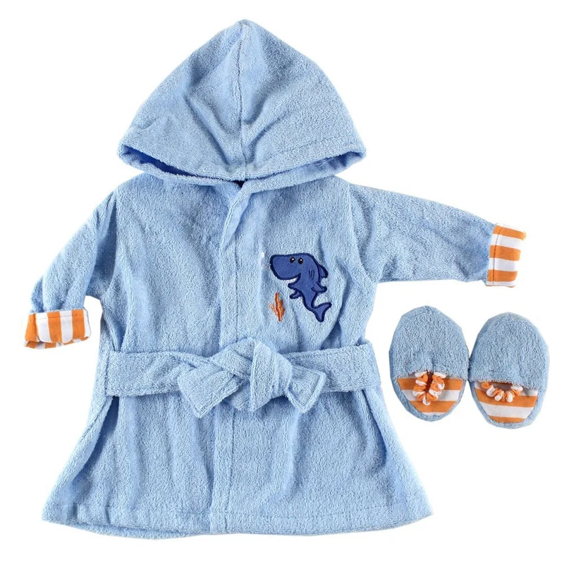 Luvable Friends Baby Color Bath Robe with Slippers Woven Terry, Blue, One Size