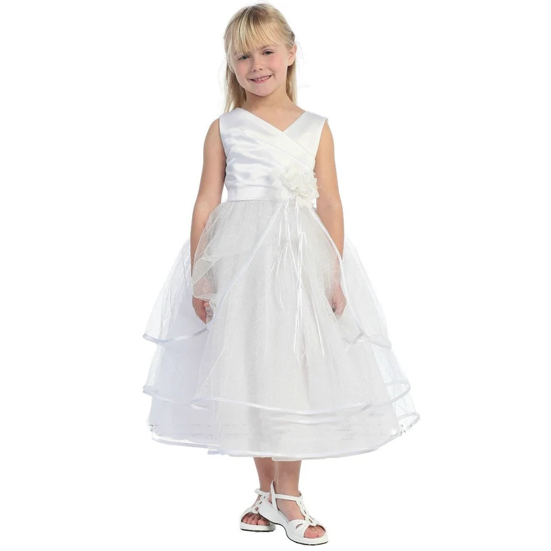 Chic Baby Girls White Taffeta Layered First Communion Pageant Easter Dress 2T-16