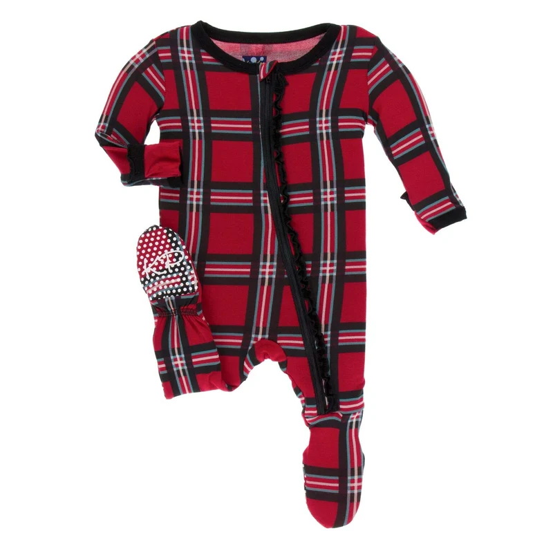 KicKee Pants Print Muffin Ruffle Footie with Zipper