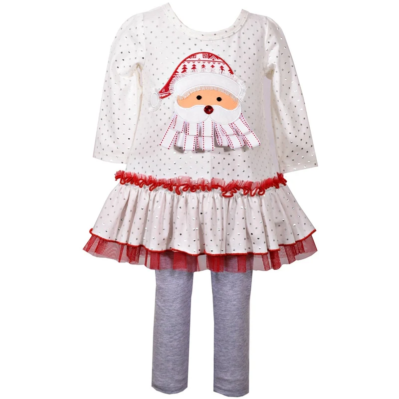 Bonnie Jean Girls Ivory Vintage Santa Tunic Legging Set