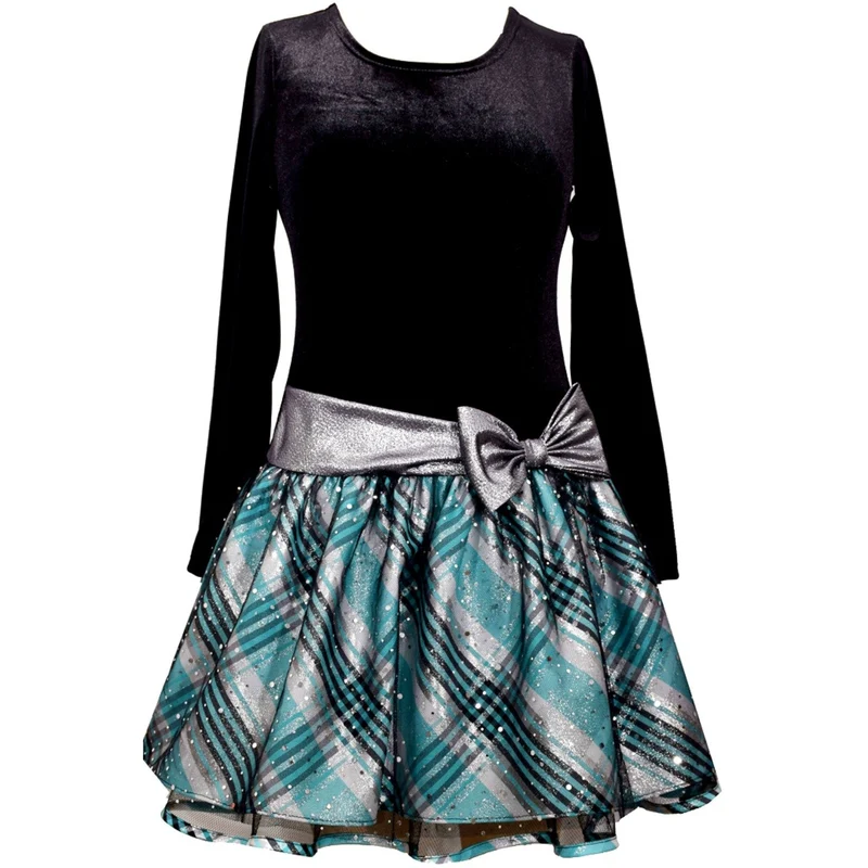 Bonnie Jean Turquoise Plaid Silver Bow Dress 4 - 16