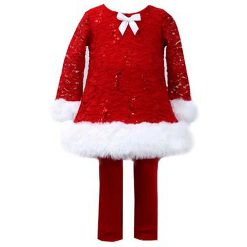 Little Girls Holiday Outfit Red Lace Velour Pant Set