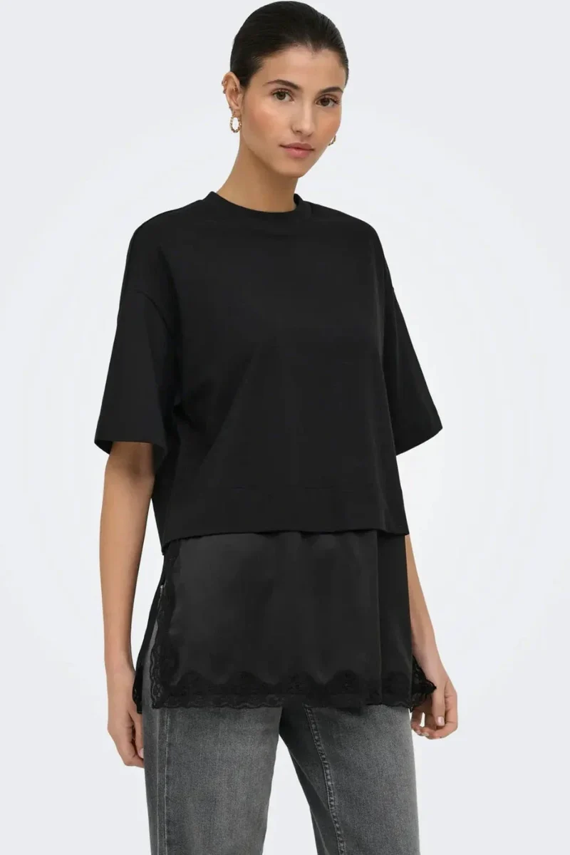 Only - Onlmexa S/S Tee Lace Top - 5104053 Black