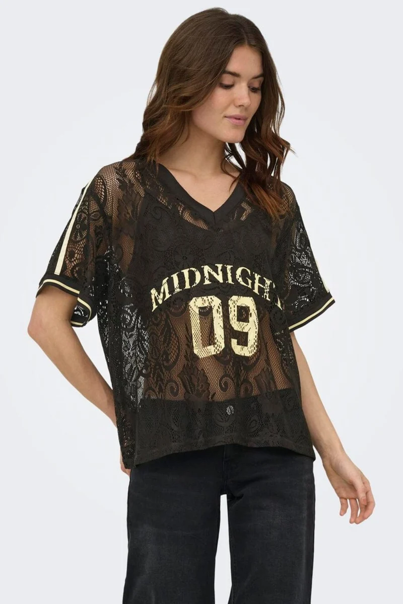 Only - Onljules S/S V-Neck Lace Top - 5115986 Chocolate Torte Pale Yellow
