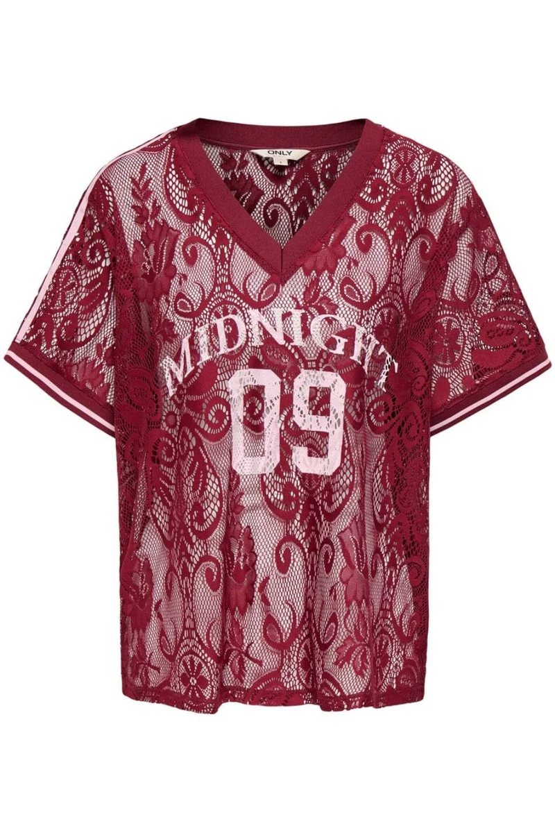 Only - Onljules S/S V-Neck Lace Top - 5130260 Tibetan Red Pale Lilac