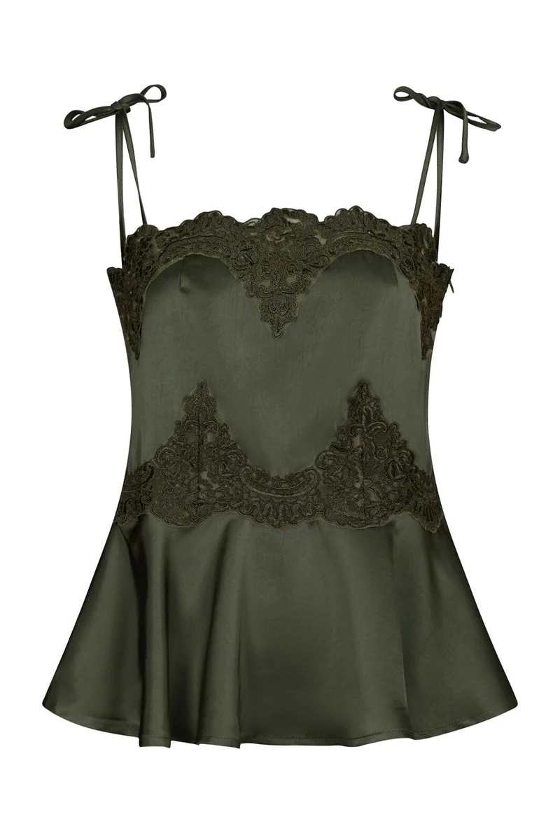 Neo Noir - Kaela Heavy Sateen Lace Top 168290 - 591 - Deep Green