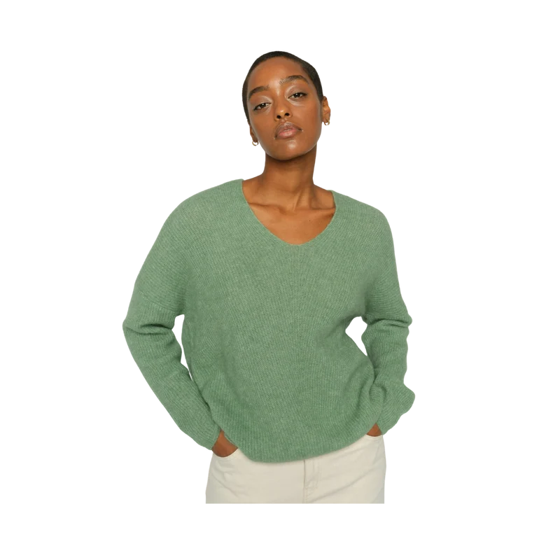 Thora V-Neck Knit - Turf Green