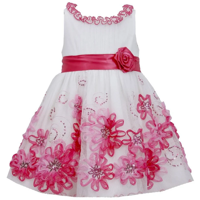 Newborn Girls Baby Dress White Fucshia Dress