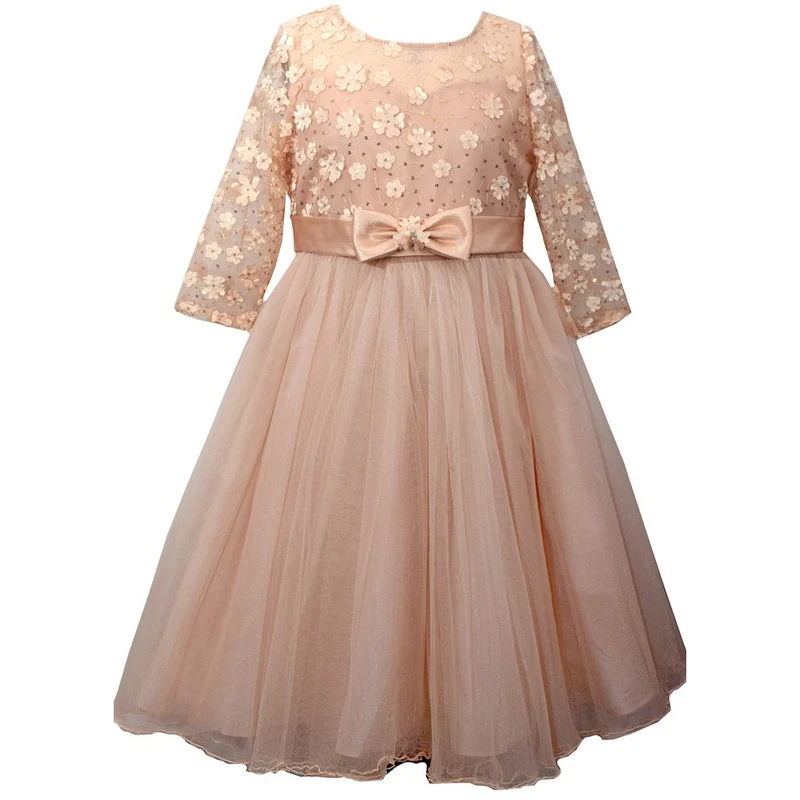 Bonnie Jean Girl's Beige Daisy Sequin Dress 10