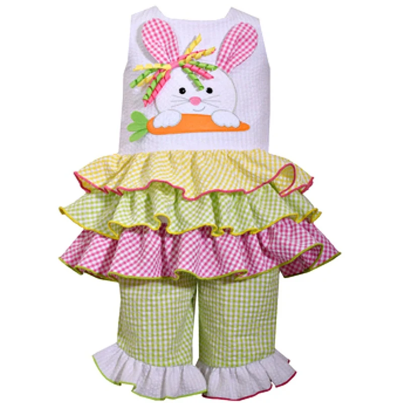 Toddler Girls Lime Bunny Ruffle Seersucker Set - Easter