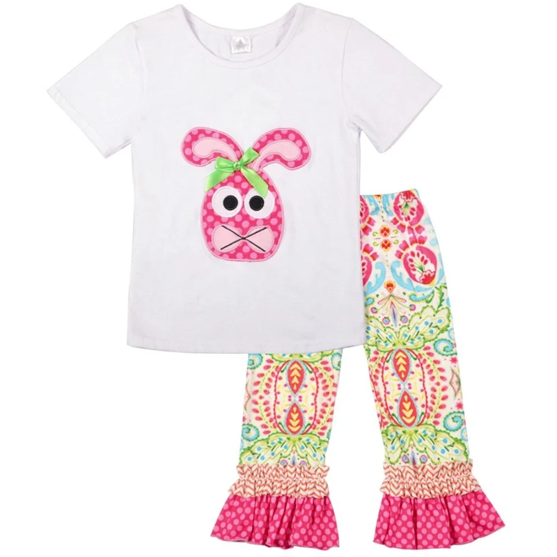 Girls Easter Bunny Pink Dot Ruffle Legging Set