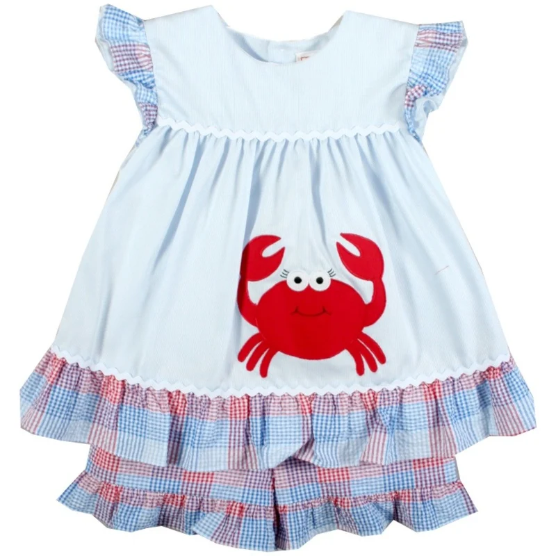 Petit Ami Baby Girls Crab Pinafore Short Set FINAL SALE