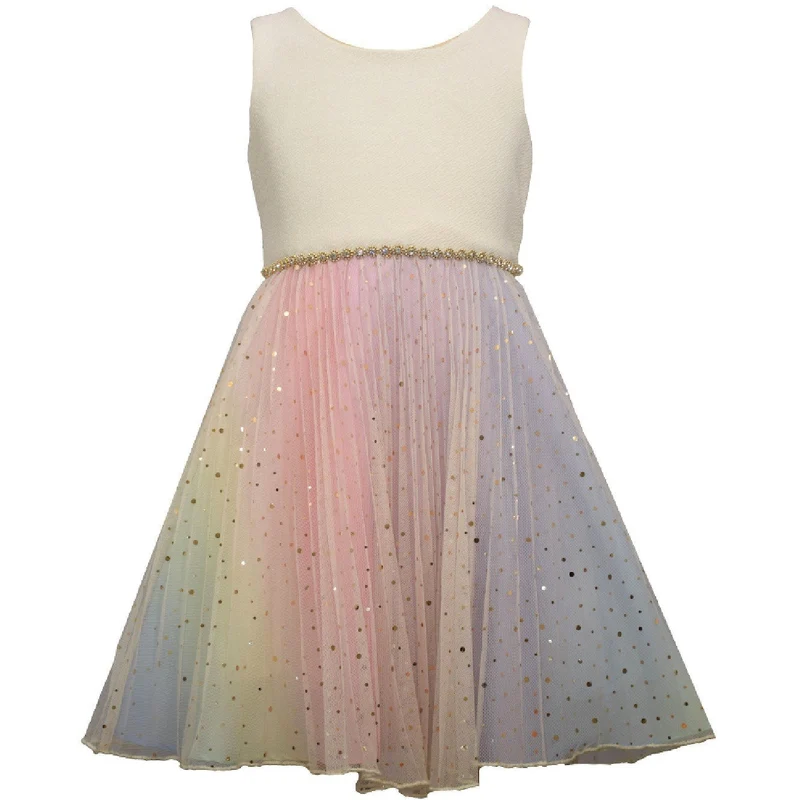 Girls Rainbow Pleated Tulle Dress