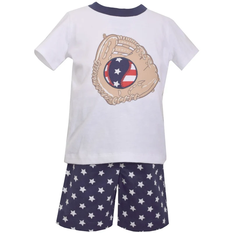 Bonnie Jean Boy's Boys Baseball Flag Mitt Short Set