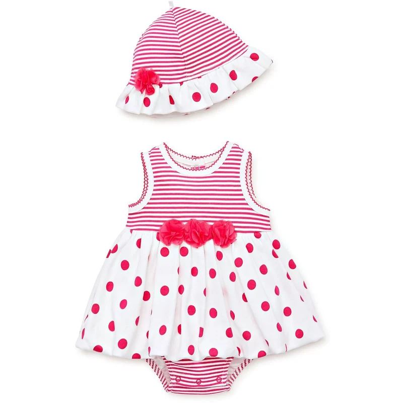 Little Me Polka Dot Popover Dress and Sunhat Set
