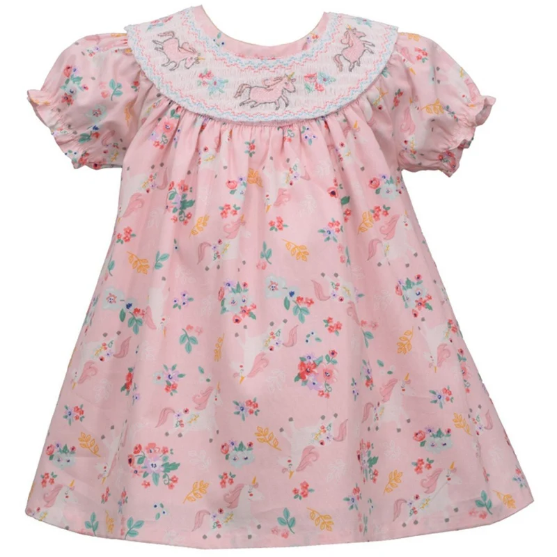 Little Girls Smocked Unicorn Dress