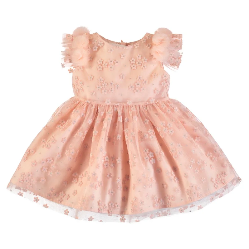 Little Girls Peach Daisy Tulle Dress