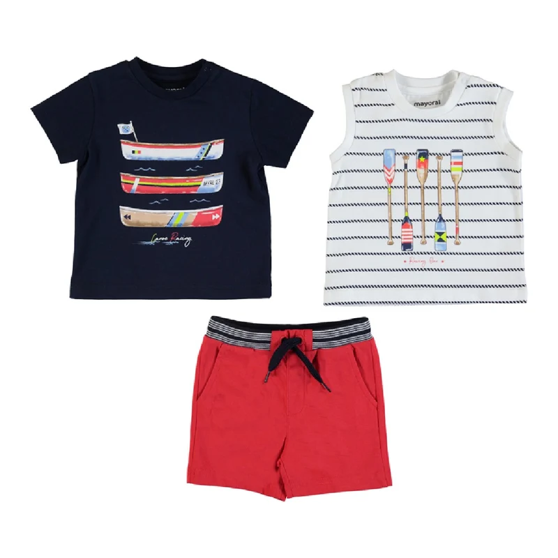 Baby or Toddler Boys Canoe Racing Short Set with 2 Tees