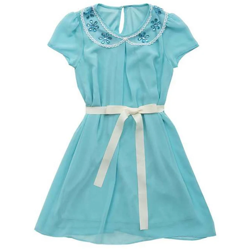 Rare Editions Little Girls Blue Chiffon Shift Dress w/ Jeweled Collar