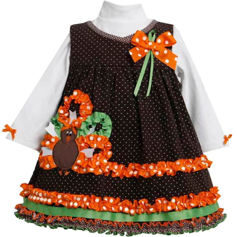Brown Turkey Corduroy Dot Jumper with Turkey Applique Set