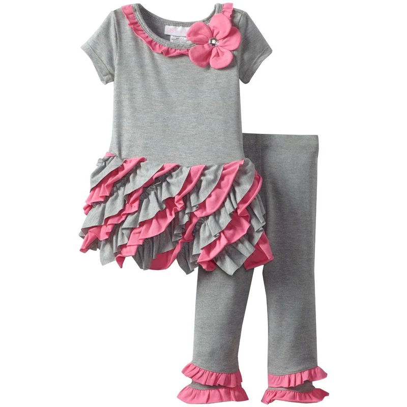 Newborn Infant Toddler Girl's Pink Ruffled Legging Set