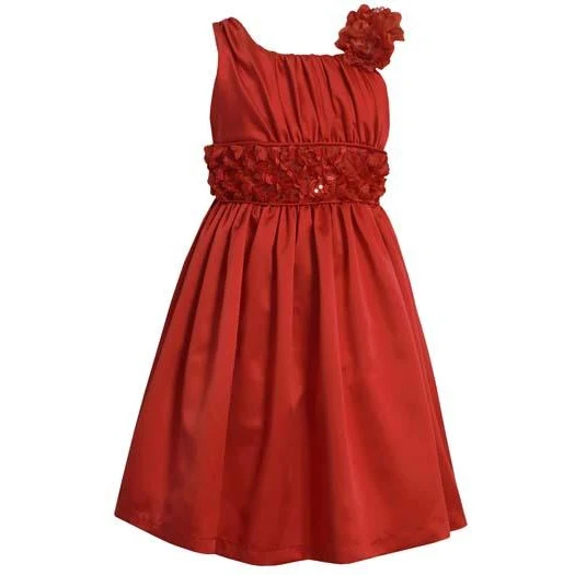 Bonnie Jean Collection: Red Satin Sleeveless Draped Party Dress 8 -10
