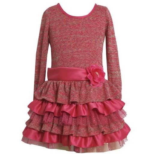 Bonnie Jean Girl's Dresses Fuchsia Sparkle Knit Tiered Dress