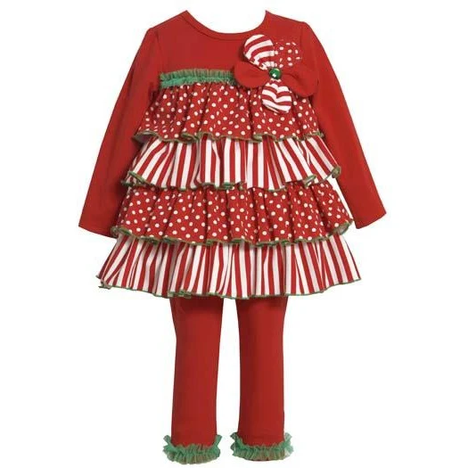 Bonnie Jean Collection : Girl's Holiday Stripe Tiered Pant Set
