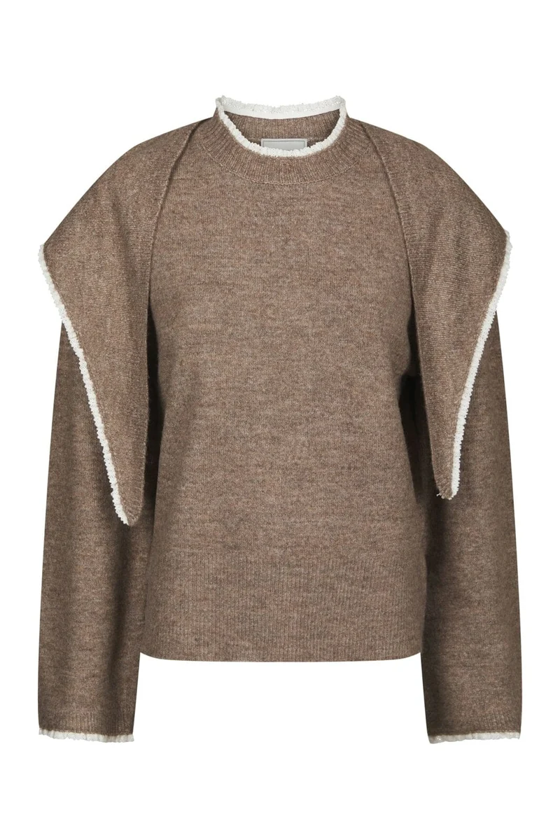 Neo Noir - Eliska Scarf Knit Blouse 170082 - 205 - Brown Melange