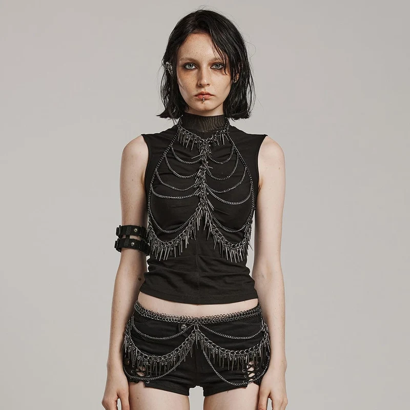 Punk Halterneck Kedja Stud Body Sele för kvinnor