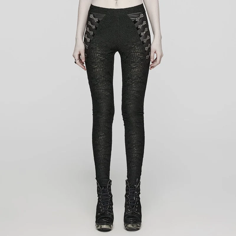 Goth Mesh Slim Fitted Texture Leggings för kvinnor