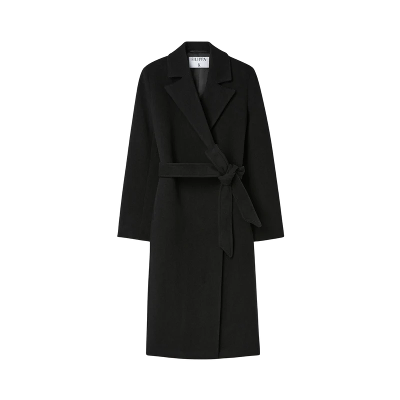 Charlotte Wool Belted Coat - Black