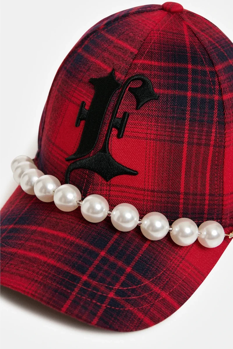 Essentiel Antwerp - Kross Checked Cap With Pearls - K1fs Combo1 Firestarter