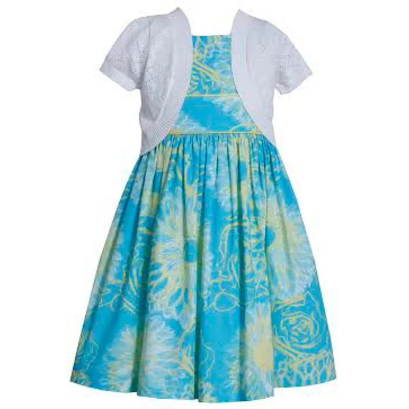 Girls Aqua Dress with White Cardigan
