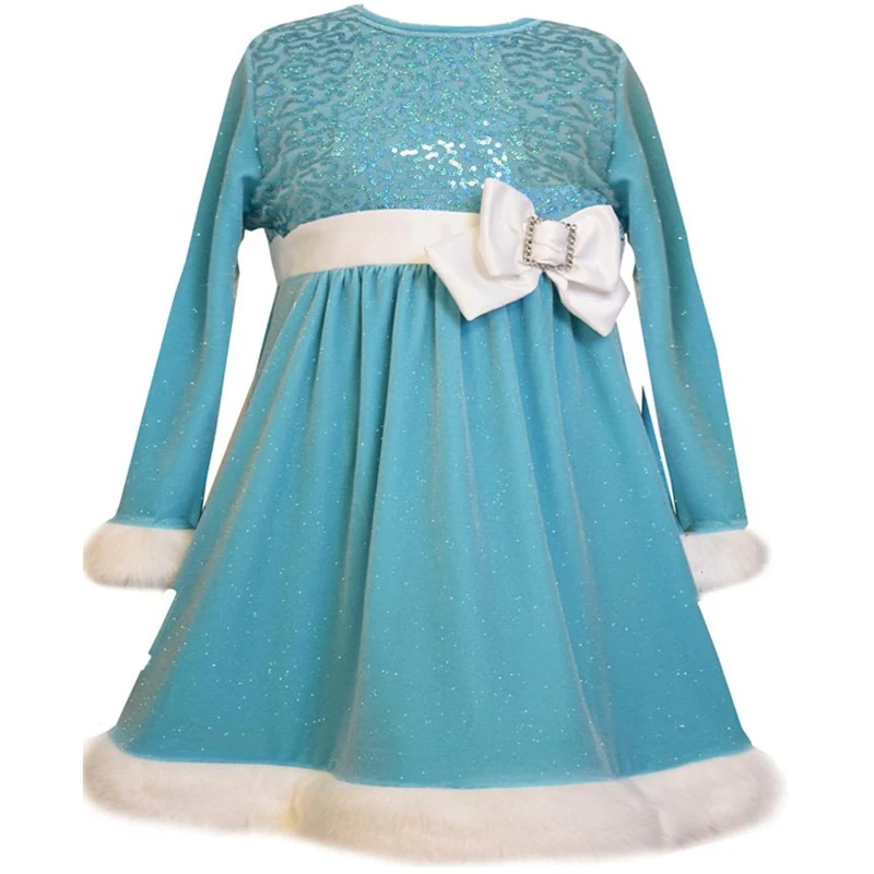 Bonnie Jean Little Girls Ice Blue Velour Sequin Dress