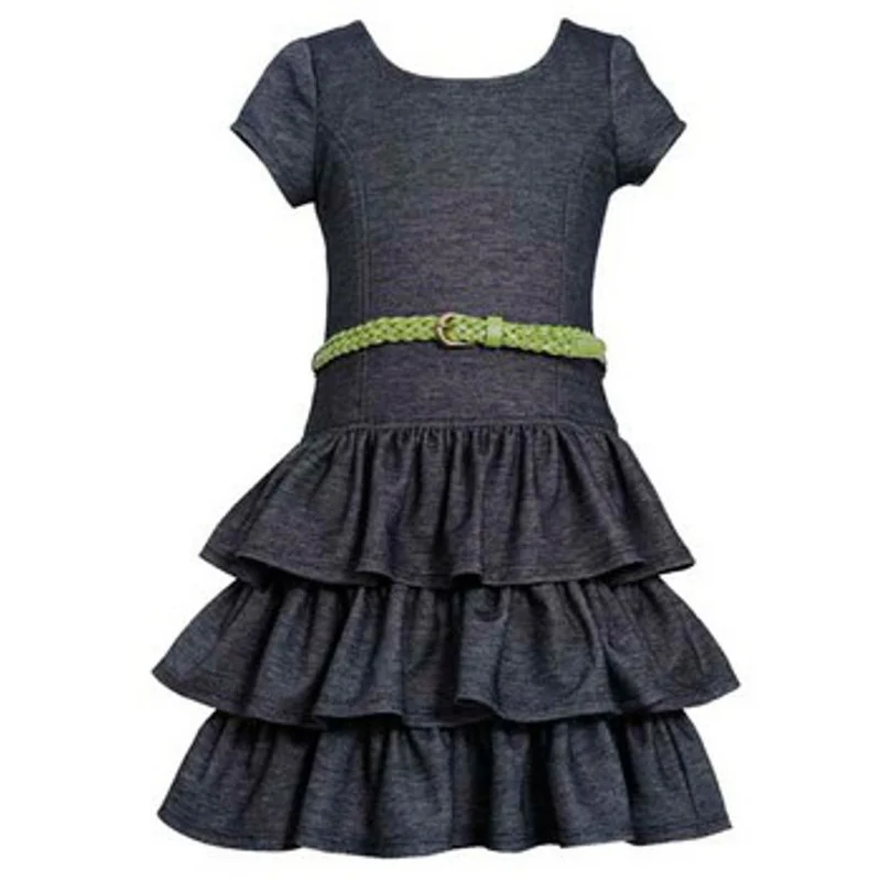 Bonnie Jean Heather Black Knit Tiered Knit Dress 5 or 6