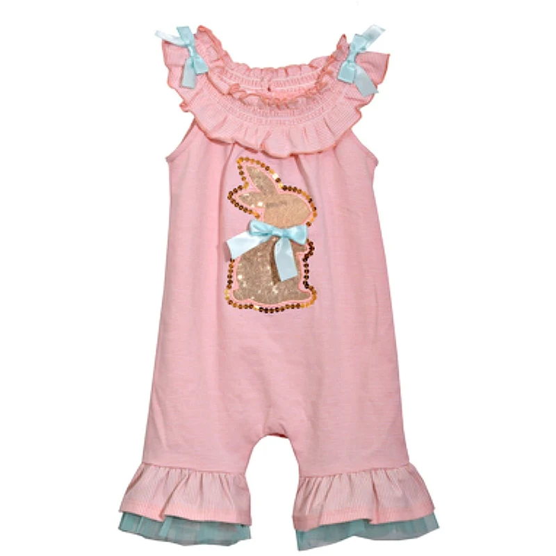 Bonnie Baby Easter Outfit Sequin Peach Bunny Coverall -Infant Easter clothes