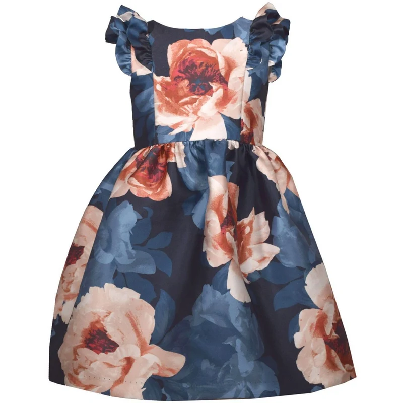 Girls 7 - 16 Party Dress Blue Mikado Floral