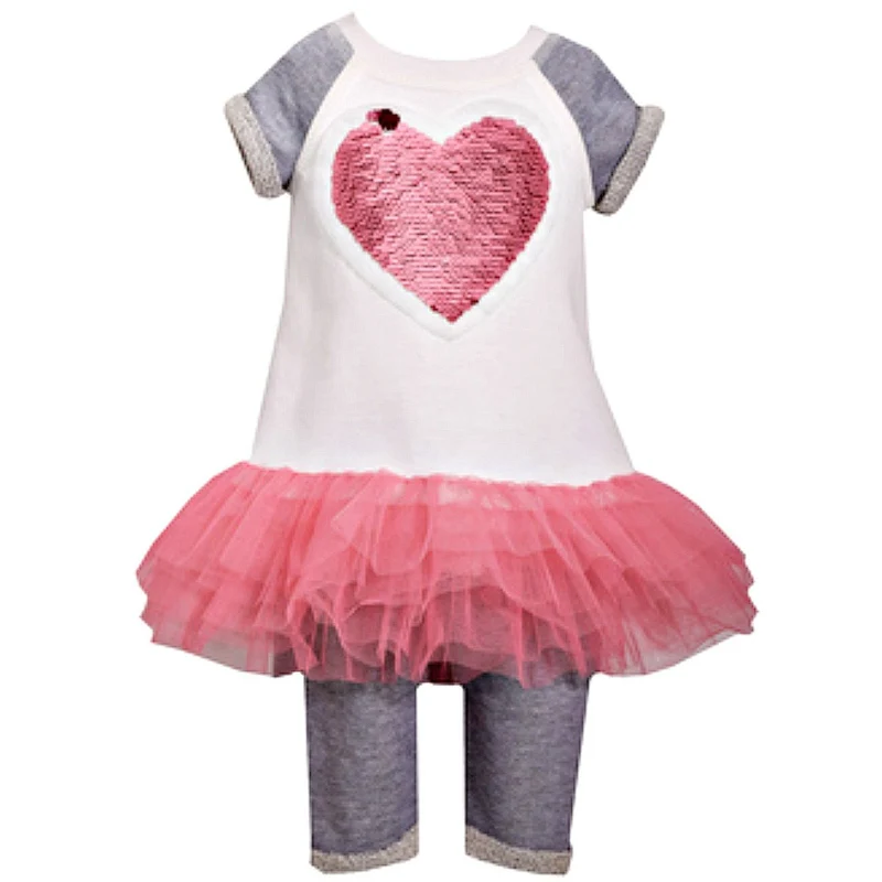 Girls Pink & Gray Heart Tutu Tunic And Legging Valentine Size 4