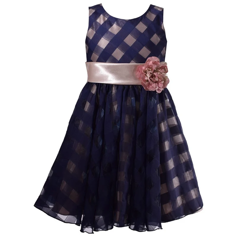 Bonnie Jean Girl's Navy Ilusion Holiday Formal Dress 4 - 16