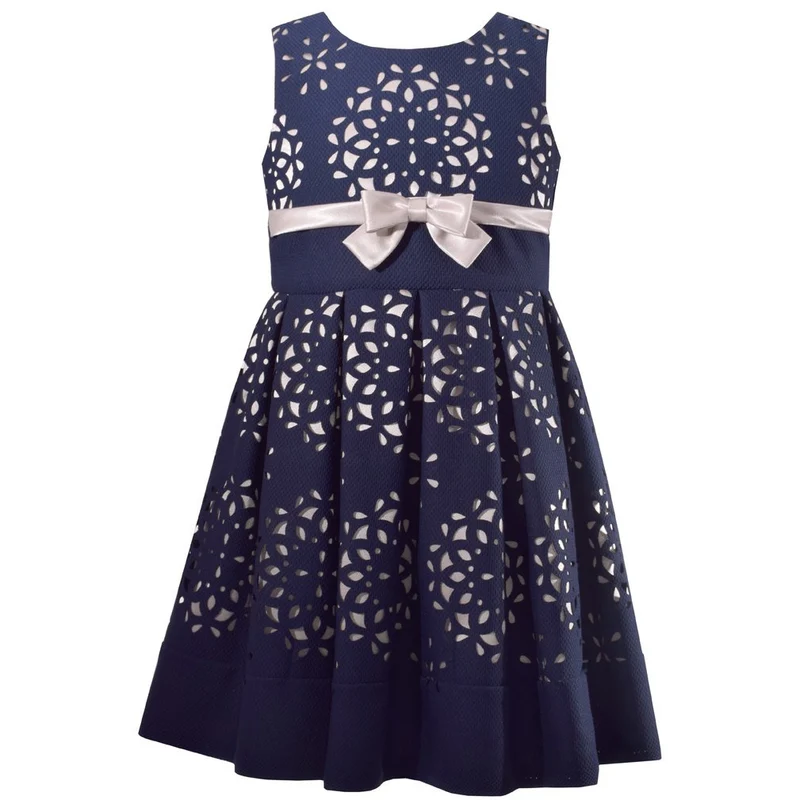 Bonnie Jean Girl's Navy Laser Cut Out Special Occasion Dress